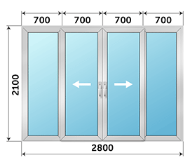 Четырехстворчатая дверь остекленная Vidnal 2800x2100